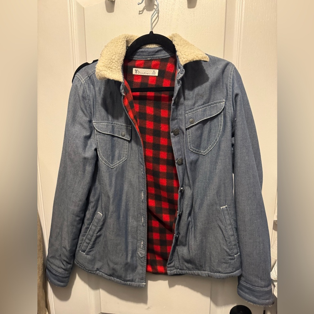 Denim-like Jacket with Sherpa Collar